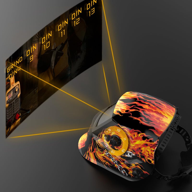TOOLIOM Welding Helmet Auto Darkening Solar Powered with Adjustable Shade 4/9-13 for TIG MIG ARC Flaming Skull Design Welder Mask - Image 5